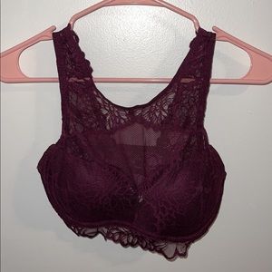 PINK Lace Halter Bra in Maroon